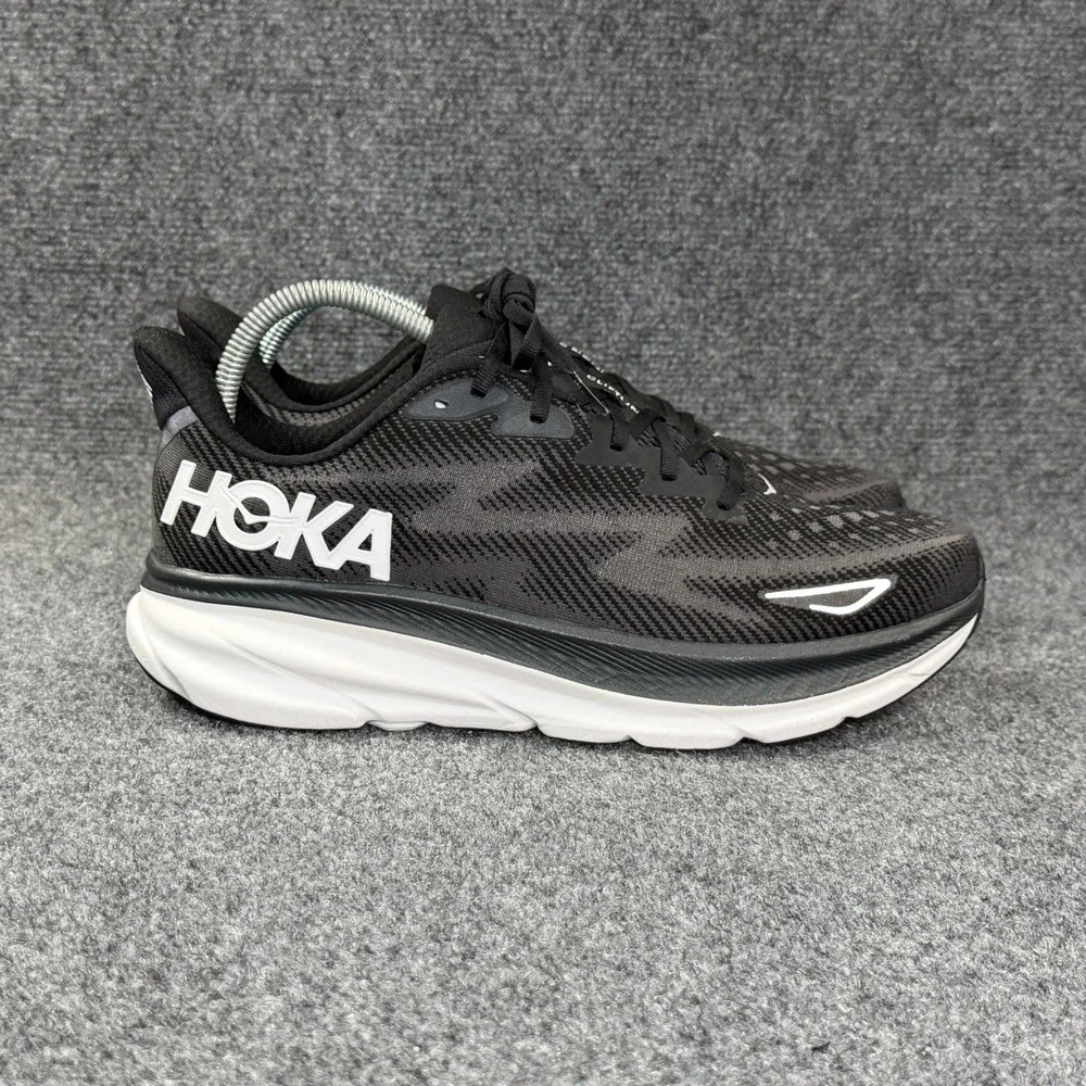 Hoka Clifton 9 Running Shoes Men's 11 Black White Athletic Run Training Sneakers